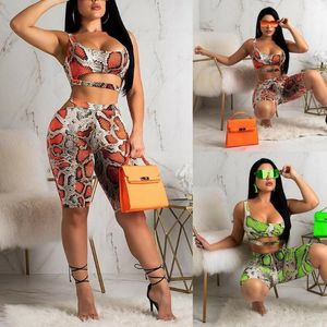 Dames Trainingspakken Hirigin Dames Casual Snake Print Pak Mouwloze Crop Top Knielengte Outfit Workout Kleding Tracksuit Beachwear 2pcs