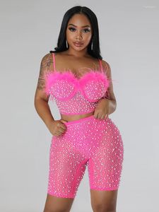 Vrouwen Trainingspakken IDress Sexy See Through Strass Bodysuit Shorts Jumpsuit Vrouwen 2023 Zomer Verjaardagsfeestje Club Outfits Jumpsuits 2