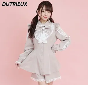 Suits de survêtement pour femmes Style japonais Lolita Mine Top à manches longues mignonnes mignonnes mignonnes millettes en dentelle et short de base en deux pièces STAT SC