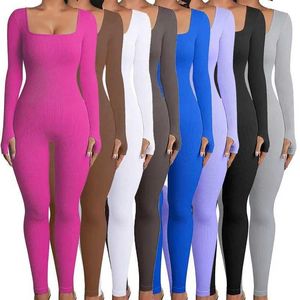 Les survêtements pour femmes combinaisons pour les femmes à manche carrée carrée à manches longues pour les tenues de leggings pleine longueur et de tissu extensible Z240530