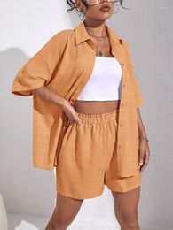 Tracksuits voor dames Jyate Solid Two -Piece Set For Women 2023 Zomer dames casual korte mouw sets mode -knop outfits passen