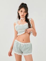 Saisies de survêtement pour femmes Kawaii Summer Top Shorts en deux pièces costumes Y2K Vêtements esthétiques Femmes Girls Lace Trim Stracts Crop Tops et Sets Streetwear