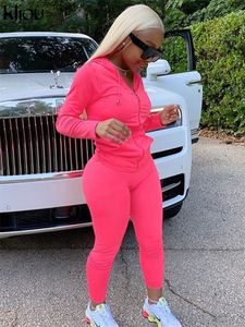 Tracksuits voor dames Kliou herfst dames met een capuchon Zipper Pocket lange mouwen tops sportieve leggings bijpassende set workout bodycon casual rekbare outfit 220929