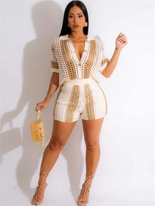 Les survêtements pour femmes tricot crochet creux out Tracksuit Femme Femmes Set Summer Y2K Vêtements et shorts de mode 2 ensembles de femmes