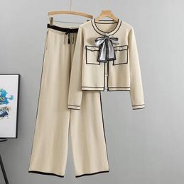 Chándales de mujer Knit Zip Cardigan Tops Pantalones Traje 2 piezas Conjuntos CHA Diseñador de lujo Chaqueta Abrigo Mujer Casual Suéter Pantalones Trajes