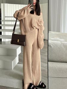 Survêtements pour femmes pull tricoté trois pièces costumes femmes mode gilet col en v pulls jambes larges pantalons amples ensembles élégant décontracté femme