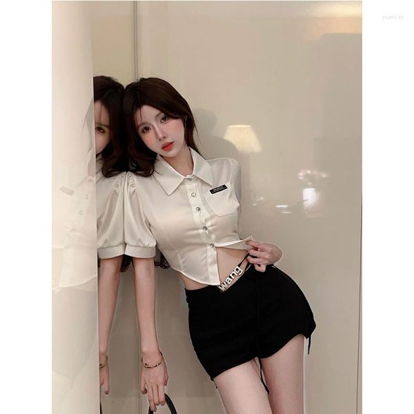 Survêtements pour femmes Korean Girl College Style Suit Women's Summer Irregular Bubble Sleeve Shirt Top Slim Fit Shorts Ensemble deux pièces Femme