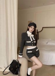 Suits de survêtement pour femmes Suis-en-girl coréen Suit blanc chemise blanche veste en laine High Waited Shorts trois pièces Fashion Female Vêtements