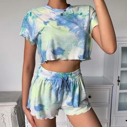 Survêtements pour femmes Dames Homewear Deux pièces Tie-Dye Casual Manches courtes Pyjamas Pyjama Ensemble Femme Femme Pijama pour femmesFemmes