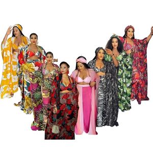 Dames trainingspakken Dames 4-delige set Afrikaanse Dashiki Mode Lange tops Beha Sjaal Brede broek Vierdelig pak Feestjurken voor dames 220924