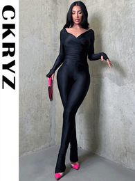 Survêtements pour femmes Dames Été Hors Épaule Night Clubwear Y2K 2 Pièces À Manches Longues Col En V Haut Et Pantalon Survêtement Femmes Mode Sportif Streetwear 230918