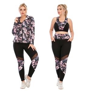 Survêtements pour femmes grande taille survêtements de course ensemble de gymnastique femme 3 pièces soutien-gorge de sport pantalons de survêtement veste tenue de yoga femmes fitness mode vêtements de sport P230506