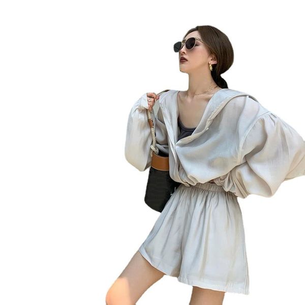 Survêtements pour femmes Lazy Summer Women 2 Piece Set Sun Screen Protection Long Batwing Sleeve Loose Shirt Wide Leg Mini Pants Shorts 2pc Outfit