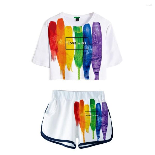 Survêtements pour femmes LGBT Mode Cosplay Costumes 3D Deux Pièces Ensemble Femmes Shorts Et T-shirt Streetwear Drapeau Arc-En-Ciel Lesbiennes Gays Survêtement