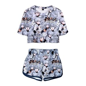 Tracksuits voor dames met een lijst van 3D Genshin Impact Women Two-Piece Sets Crop Tops T-shirt shorts Summer Anime Hip Hop Girls Pretty Game Suits Clot