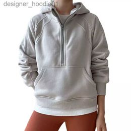 Survêtements pour femmes LL Femmes Yoga Scuba Sweats à capuche Demi-Zip Sweat-shirt Costume Veste Dames Gym Top Activewear Polaire Lâche Entraînement Pull L230914