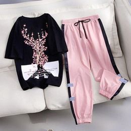 Tracksuits voor dames losse sportpak 2023 Spring zomer casual korte mouw t-shirt negen puntbroek 2 tweedelige set voor vrouwenkleding