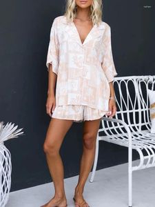 Suisses de survêtement pour femmes Loungewear V-Neck Privated Matching Sets Femmes Summer Summer Sleeve Top Top Top Patchwork Holiday Holiday