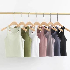 Survêtements pour femmes Lu Débardeur Slim Fit Sans manches Tenues de yoga Chemise Brossée Femmes Entraînement Sport avec soutien-gorge rembourré