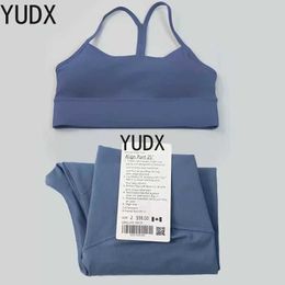 Chándal de mujer Lulu para mujer Conjunto de yoga Sudadera de 2 piezas Gimnasio Top Sujetador en forma de Y Fitness Piernas de cintura alta Ejercicio Ropa deportiva J240305