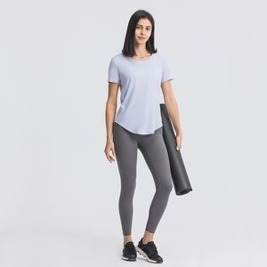 Tracksuits voor dames Lululemem zomer yoga fitness slijtage dames sport loopt tops eenvoudige en los schurende t shorts-mouwen lichtgewicht ademende sportschoolkleding