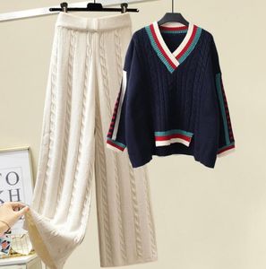 Survêtements pour femmes Designer de luxe Costumes tricotés décontractés Ensemble 2 pièces Chandail à col roulé chaud Pulls Jambes larges Pantalon