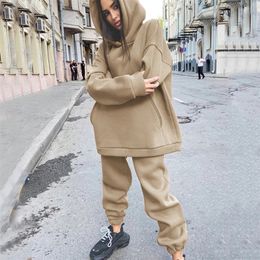 Tracksuits voor dames Malina Casual Solid Hooded Sweatshirts Pakken mode losse pak elegante broek vrouwelijke dames 220905