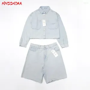 Survêtements pour femmes mnccmoaa 2024 femmes mode vintage poches couleur unie denim veste manteau shorts ensembles femme