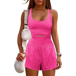 Trainingspakken voor dames Beweging Playsuit voor dames Uitgehold kruis Rugloos los vest Top Effen kleur Mode Comfortabele fitnesskleding