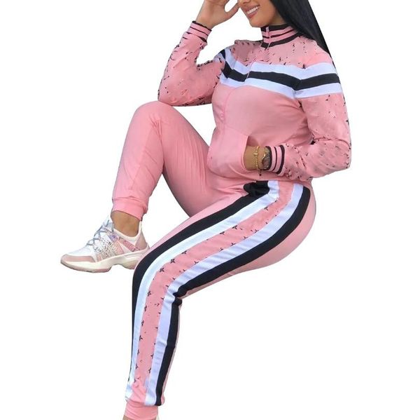 Survêtements pour femmes New Pink Black White Plaid Two Piece Sets Vintage Zipper jacket Cardigan Jogger Pants loisirs sports suit hoodies