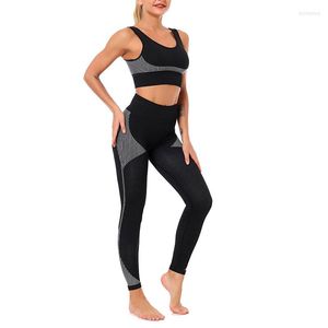 Tracksuits voor dames Normaten Fitness Vrouwen stelt streep patchwork vierkante kraag mouwloze top hoge taille nylon slanke workout push -up dame