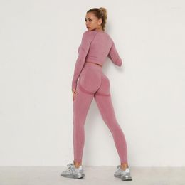 Tracksuits voor dames Normaten Fitness Vrouwen passen bij nek lange mouw magere spandex tops hoge taille training push up naadloze jeggigns sexy vrouw