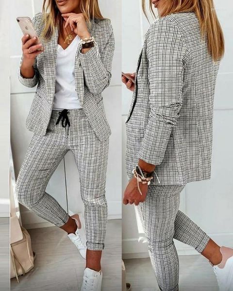 Trajes de mujer Nowsaa Blazer Two Pice Sets Trabajo 2023 Primavera Otoño Top Negro Femme Pantalones largos Femenino Traje Trajes Elegante