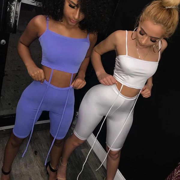 Survêtements pour femmes OMSJ Deux couleurs 2023 Bandage Summer Style Style Femmes Sports Costume Mode Sexy Sling Gilet sans manches Shorts Set