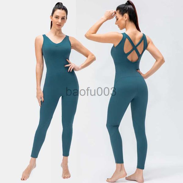 Survêtements pour femmes One Piece Sportswear Femmes High Stretch Soft Nylon Gym Suit Combinaison de poche latérale pour Fitness Femme Vêtements d'entraînement J230525