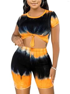 Survêtements pour femmes Orange Tie-Dye Bike Shorts Ensemble deux pièces Femmes D'été T Shirt Top Survêtement Décontracté 2PCS S-2XL