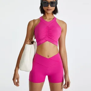 Survêtements pour femmes Pmwrun Yoga Wear Set Débardeur avant froissé Taille haute Peach Hip Sports Shorts