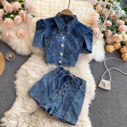 Dames tracksuits zomer mouwloze strapless ritsin denim tanktop vest hoge taille shorts jeans tweedelige set dames outfits