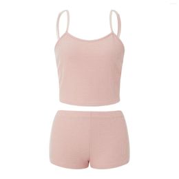 Survêtements pour femmes Puloru été deux pièces gilet shorts ensembles décontracté femmes vêtements de détente tenues Sling Crop Camis hauts taille basse rue