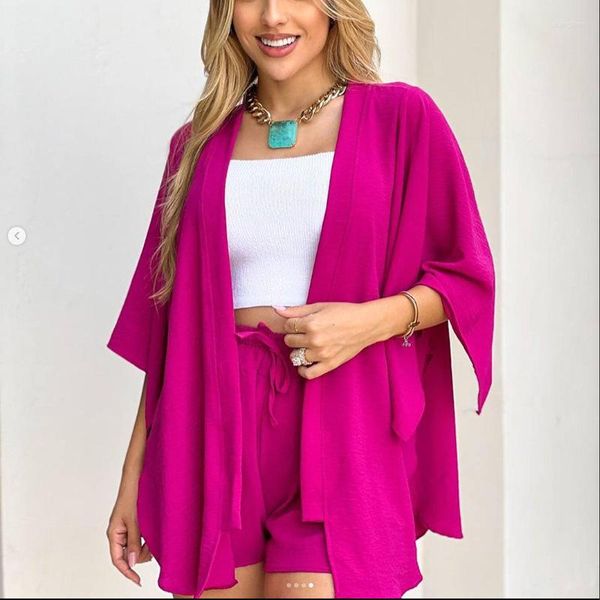 Survêtements pour femmes Pyjama Pour femme Vêtements d'été pour la maison Costumes solides avec short Ensembles deux pièces Courtes de cardigan Corde à dessin