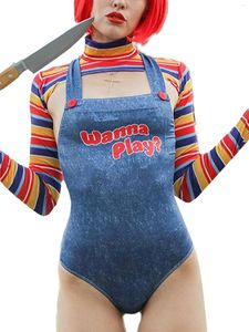 Tracksuits voor dames Qtinghua Halloween -kostuums voor vrouwen enge nachtmerrie Killer Doll wil filmpersonage spelen Bodysuit Chucky Cosplay