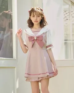 Costumes pour femmes Rojita Japonais Sailor Col Robe à manches longues pour femmes Printemps Été Sweet Lolita Bow Shorts Costume Deux pièces Ensemble