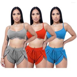 Survêtements pour femmes Ronikasha ensembles courts femmes 2 pièces tenues Crop Cami Top et Petaloid Shorts Sexy pyjama ensemble