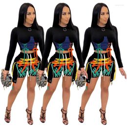 Tracksuits voor dames S-2XL Fashion Trend Female Fall Outfits Women Two-Piece Short Set Chic Color Matching 2022 Wholesale Drop