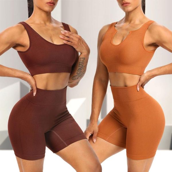 Chándales de mujer Conjuntos sin costuras Conjunto de gimnasio de fitness para mujer Ropa deportiva femenina Leggings de cintura alta Trajes cortos deportivos Ropa de entrenamiento de manga larga