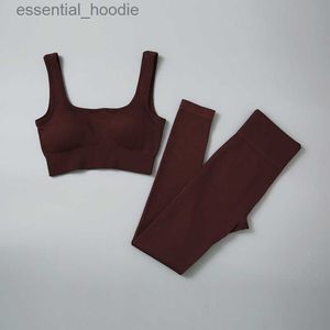 Chándales para mujer Conjunto de yoga sin costuras Trajes de entrenamiento acanalados para mujeres Sujetador deportivo Pantalones cortos de cintura alta Leggings de yoga Conjunto Fitness Ropa de gimnasio Traje deportivo L230925