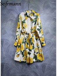 Suits de survêtement pour femmes Seifrmann Summer Summer Fashion Fashion Rison Shorts pour femmes Set Yellow Flowers Print Single Breasted Two Pieces Sets