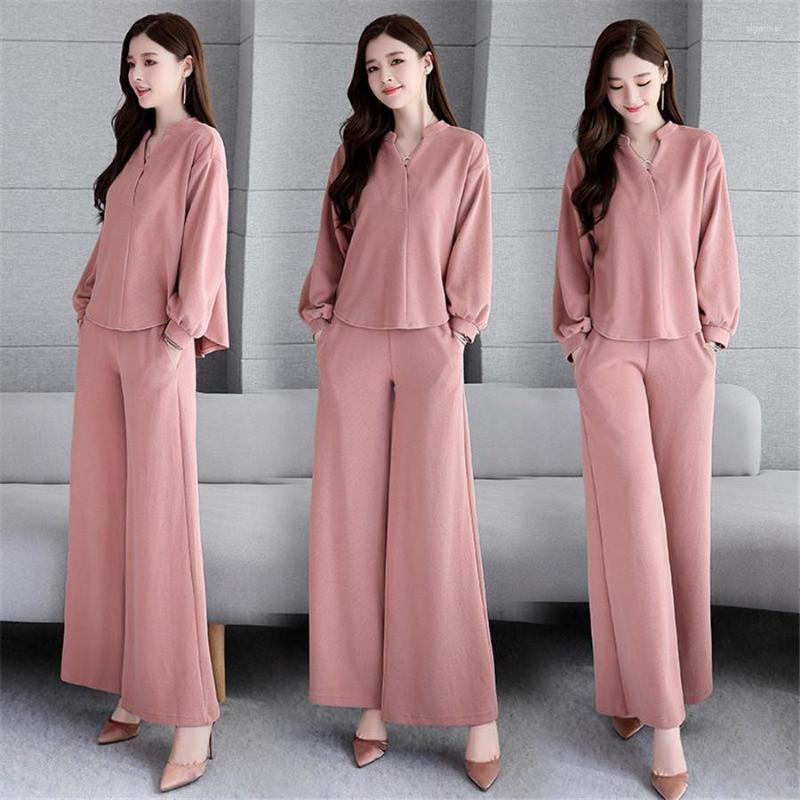 Women's Tracksuits Set Two-piece Female 2023 Spring Long Suit High Waist Wide Leg Pants Fashion Solid Color Wild Clothes