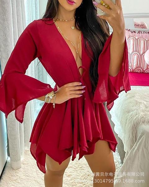 Ensembles de survêtements pour femmes Femmes Été Élégant Mode Sexy Deep V Tops Costumes Casual Loose Solid Flare Sleeve Short Pants Femme Mujer De Moda