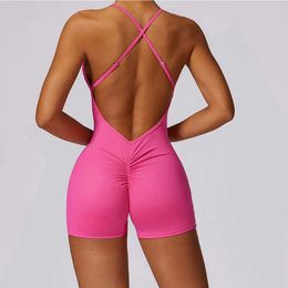 Suisses de survêtement pour femmes Sexy dos V Set Set Jargs combinaison Femmes Training Sportswear Suit Women Sports Jumps Fitness Rompers Stretch Workout Bodys Y240426